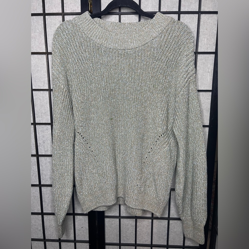 H&M Women's Light Gray  shimmer Crew Neck Sweater